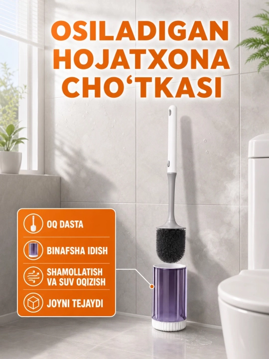 Hojatxona uchun devorga o‘rnatiladigan taglik, unitaz uchun silikon cho‘tka, teshiksiz - 