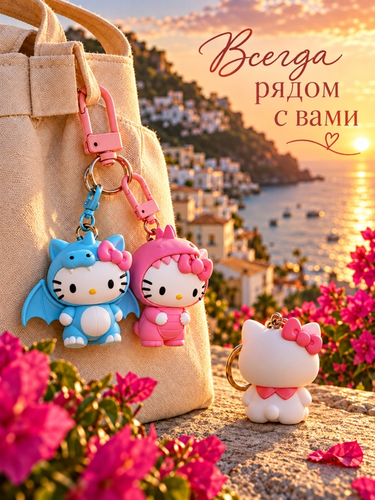 Hello Kitty 3D brelok, sumka, ryukzak va kalitlar uchun osma o‘yinchoq, 3 xil dizayn