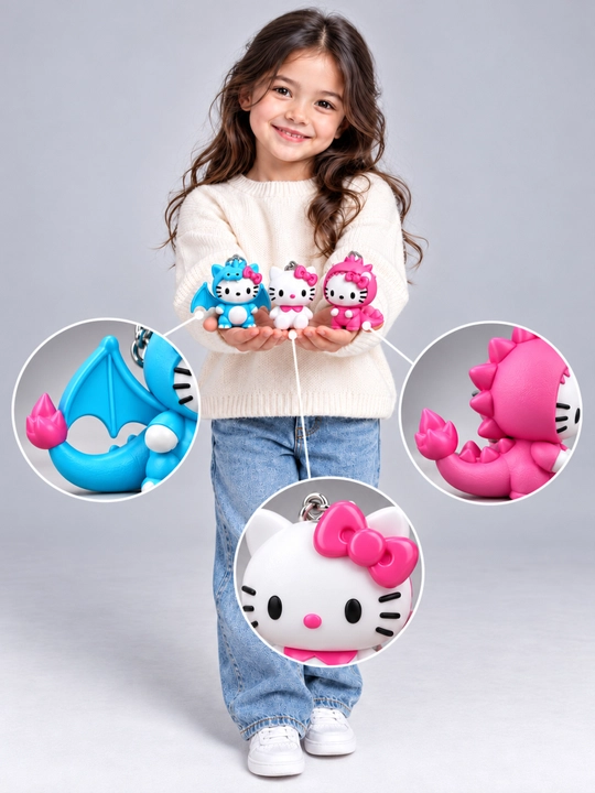 Hello Kitty 3D brelok, sumka, ryukzak va kalitlar uchun osma o‘yinchoq, 3 xil dizayn