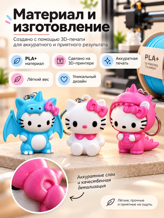Hello Kitty 3D brelok, sumka, ryukzak va kalitlar uchun osma o‘yinchoq, 3 xil dizayn