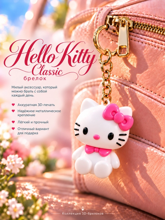 Hello Kitty 3D brelok, sumka, ryukzak va kalitlar uchun osma o‘yinchoq, 3 xil dizayn - 