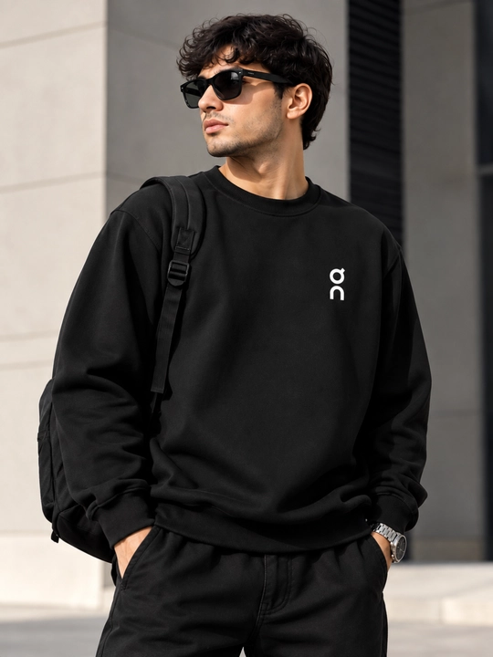 Erkaklar uchun oversize svitshot BROOKLYN NEW YORK, qora rangli uzun yengli sweatshirt
