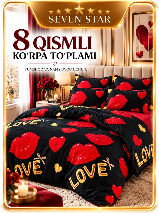 Seven star 8 qsimli ko'rpali choyshab to'plami - 