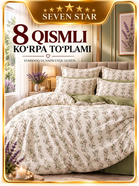 Seven star 8 qsimli ko'rpali choyshab to'plami - 