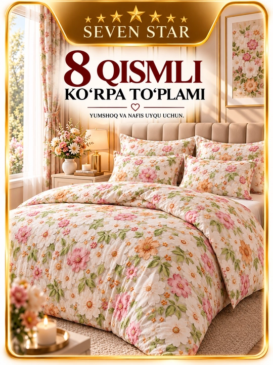 Seven star 8 qsimli ko'rpali choyshab to'plami - 