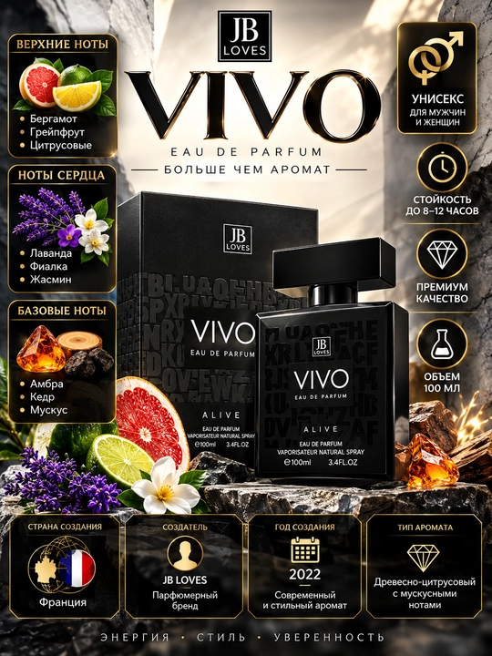 VIVO, Erkaklar va Ayollar uchun noodatiy elegant va unikal atir, 100 ml