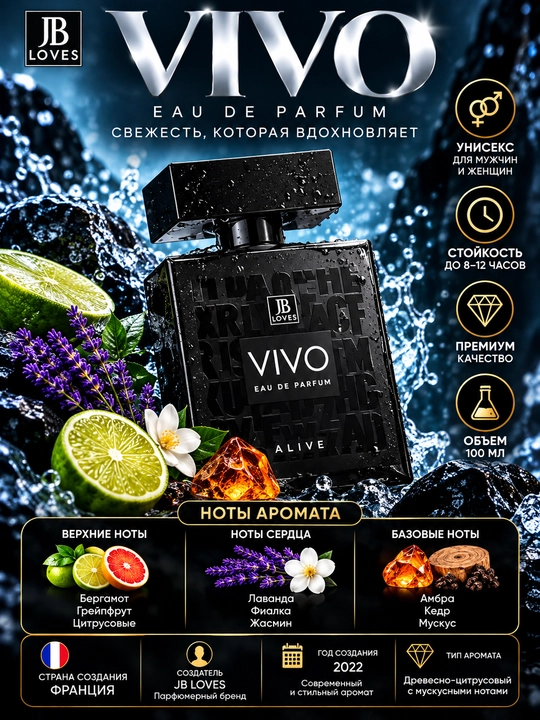 VIVO, Erkaklar va Ayollar uchun noodatiy elegant va unikal atir, 100 ml