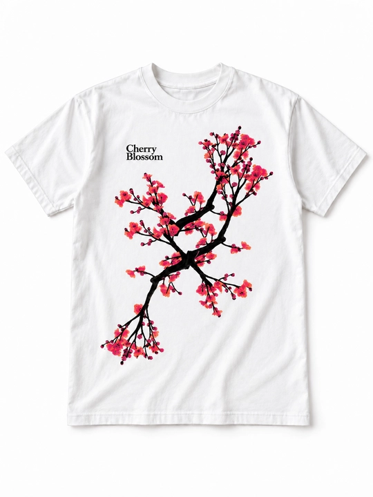 "Cherry Blossom" bosma naqshli katta o‘lchamli Y2K futbolkasi, uniseks, oq rang - 