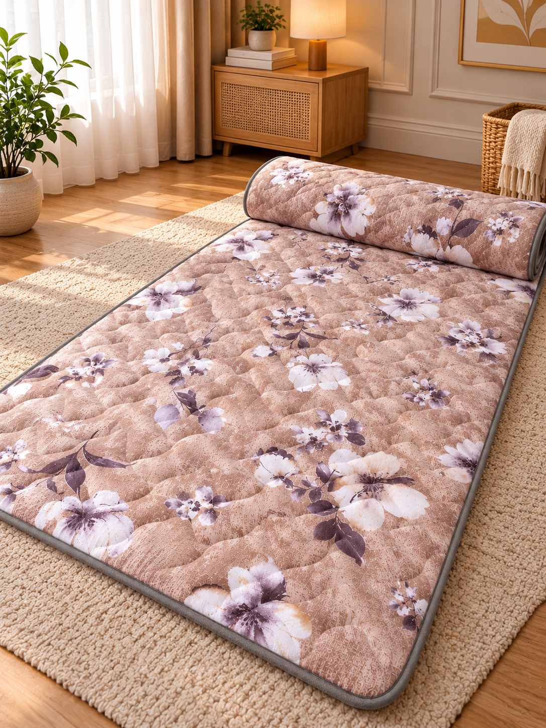 Bir kishilik topper 90×200 sm, gulli naqshli, yumshoq to‘shak qoplamasi — Seven Star