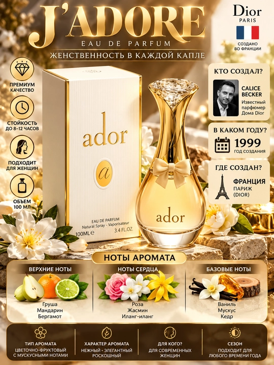 J'Adore, Ayollar uchun noodatiy gulli, elegant va xashamatli atir, 100ml - 