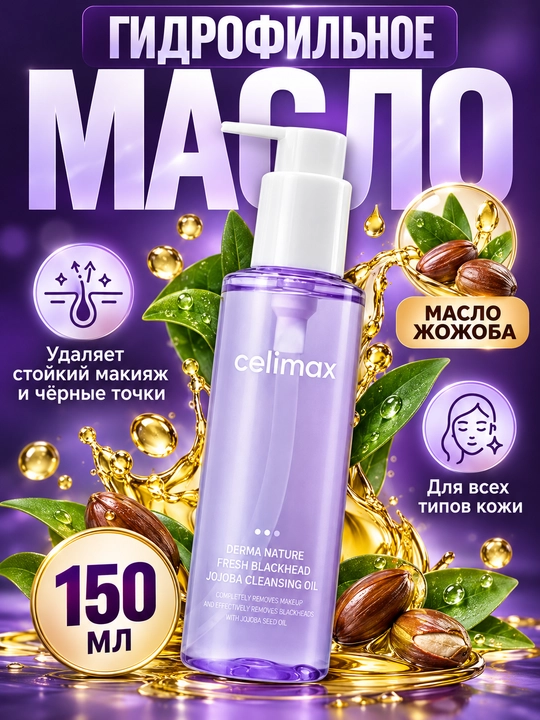 Gidrofilik moyi, Celimax, Derma Nature Fresh Blackhead Jojoba, 150 ml - 