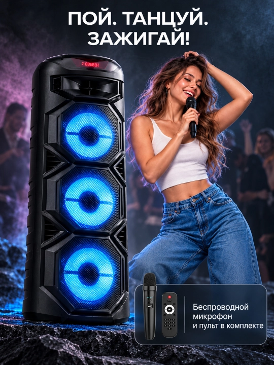 Katta kalonka, simsiz Bluetooth karnay, kalonka karaoke, RGB yonadi, mikrofon, pult bilan