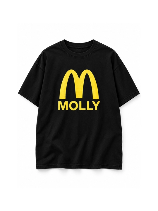 Molly oversayz futbolka, 100% paxta, qora, uniseks, printli, ko‘cha uslubida - 