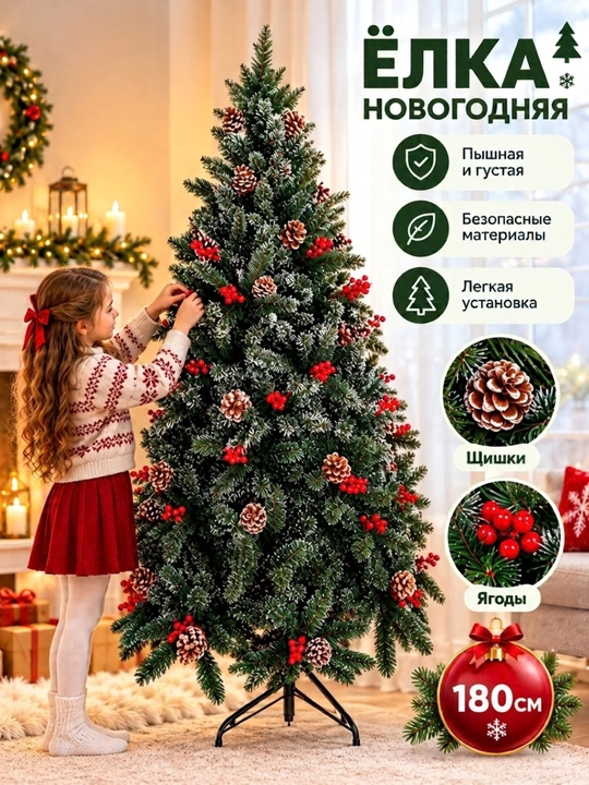 Qor sepilgan sun'iy archa (sosna), sergapuk va mustahkam shoxli, 300 sm gacha