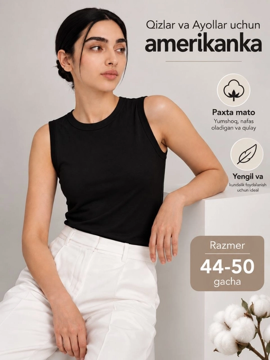 Bo‘yinli top, mayka, bir xil rangli, amerikalik ayol - 