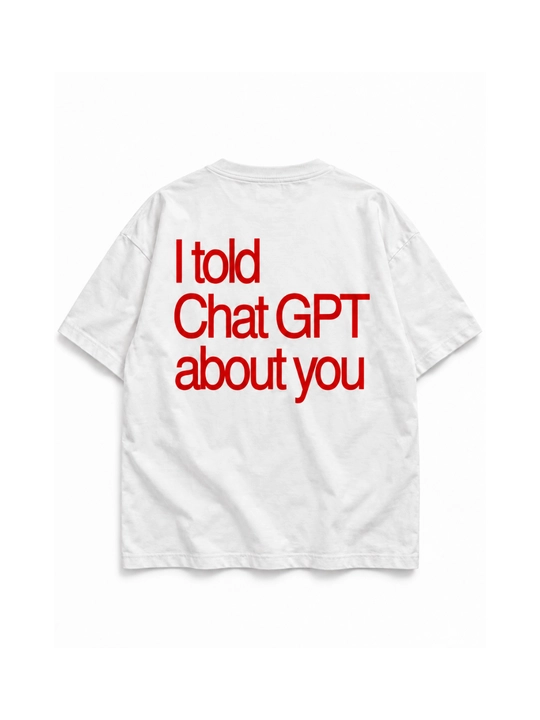 ChatGPT yozuvli oversayz futbolka, 100% paxta, oq, uniseks, orqasida print bilan - 