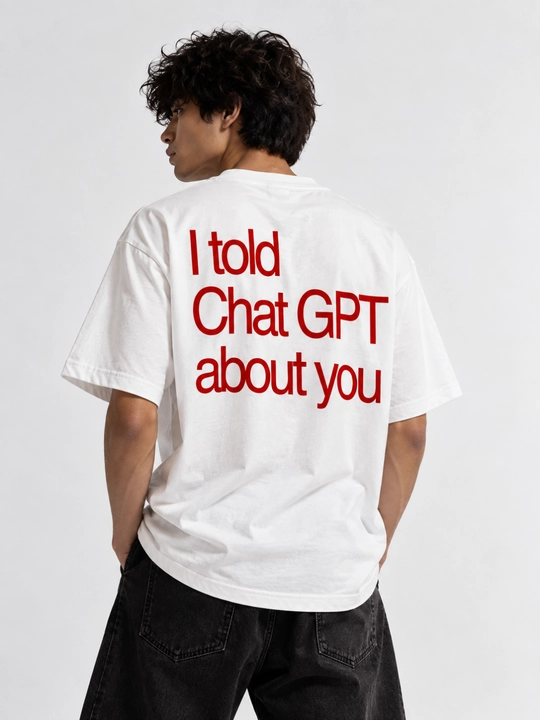ChatGPT yozuvli oversayz futbolka, 100% paxta, oq, uniseks, orqasida print bilan