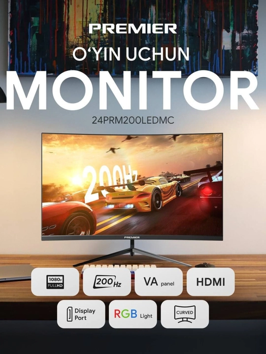 PREMIER 24PRM200LEDMC 24 dyuymli egri ekranli gaming monitor, 200 Hz, Full HD, VA panel,