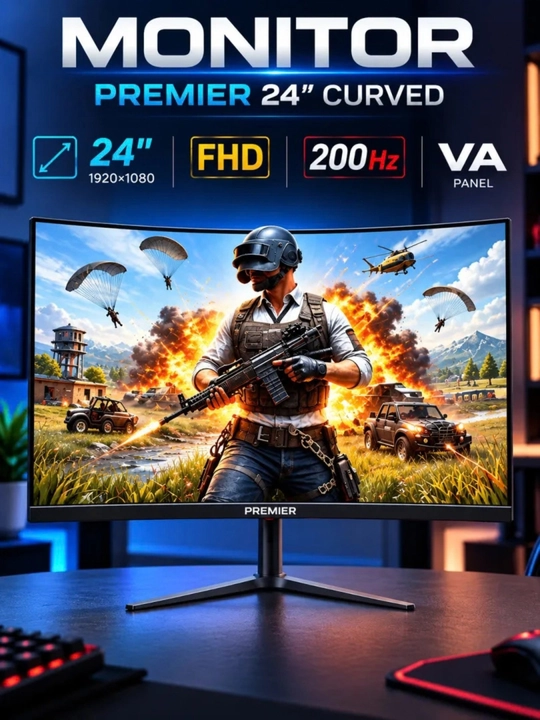 PREMIER 24PRM200LEDMC 24 dyuymli egri ekranli gaming monitor, 200 Hz, Full HD, VA panel, - 