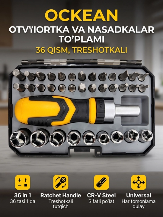 Набор отверток и бит OCKEAN OC-56102, с трещоткой, 36 предметов - 