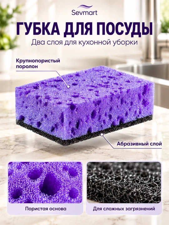 Губки для мытья посуды, губка для посуды, губка, сирень, 5 шт