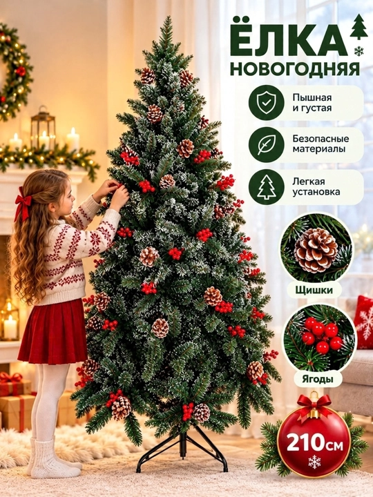 Qor sepilgan sun'iy archa (sosna), sergapuk va mustahkam shoxli, 300 sm gacha