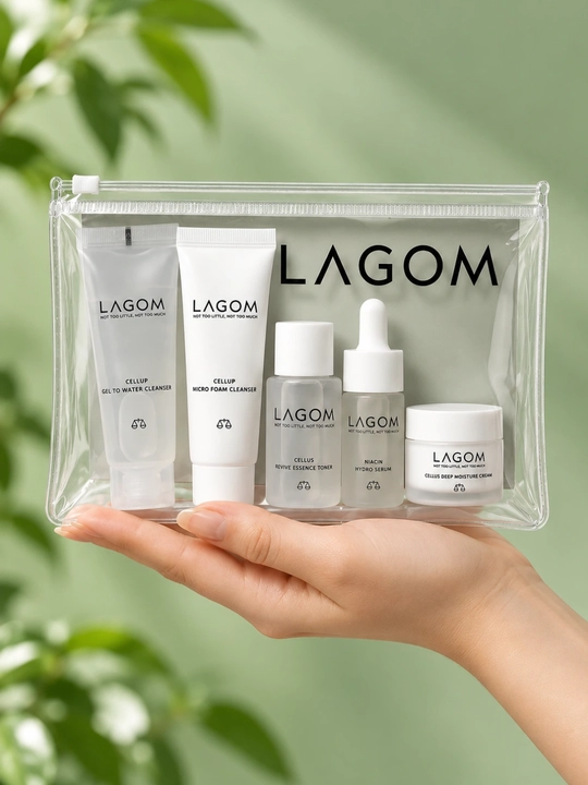 LAGOM TRAVEL KIT 5 в 1 набор средств с косметичкой, пенка, гель, тонер, сыворотка, крем