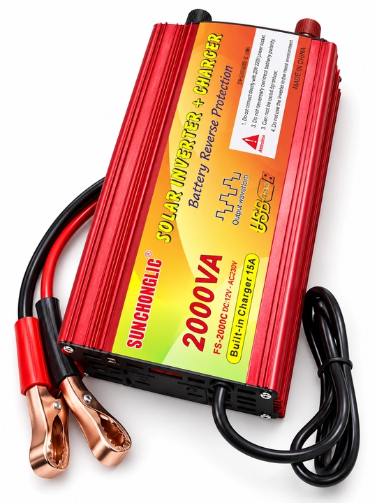 Quyosh invertori, 12V 230V invertor, 2000VA, akkumulyator zaryadlagich, USB port - 