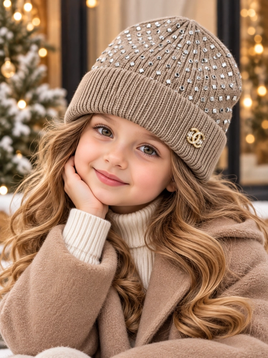Шапка для девочек демисезонная и зимняя, трикотажная, 5-8 лет, повседневная