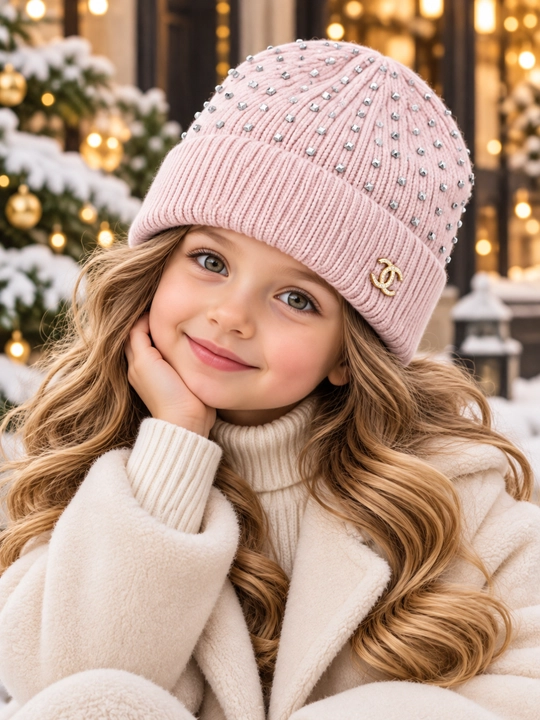 Шапка для девочек демисезонная и зимняя, трикотажная, 5-8 лет, повседневная - 