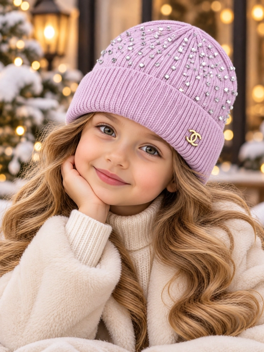 Шапка для девочек демисезонная и зимняя, трикотажная, 5-8 лет, повседневная - 