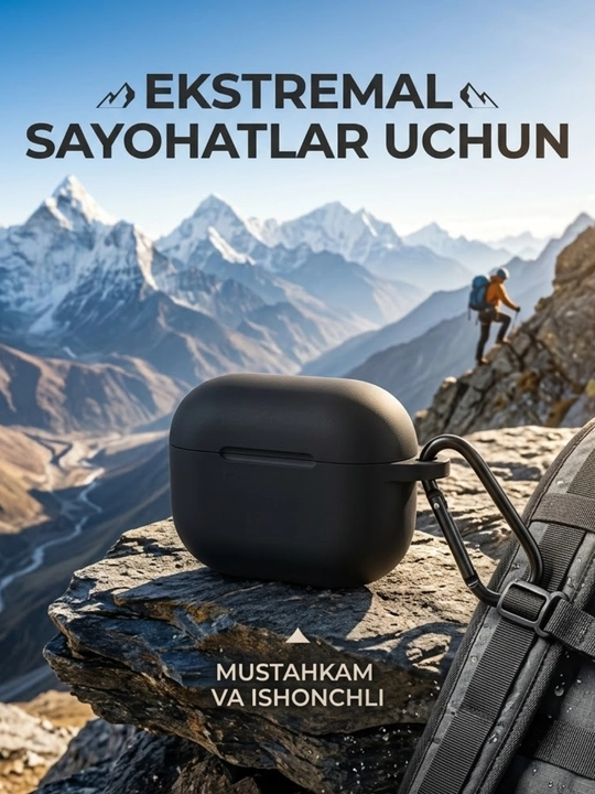 AirPods uchun silikon g‘ilof, karabinli - 