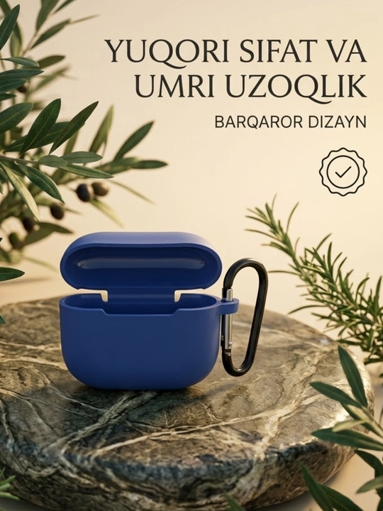 AirPods uchun silikon g‘ilof, karabinli - 