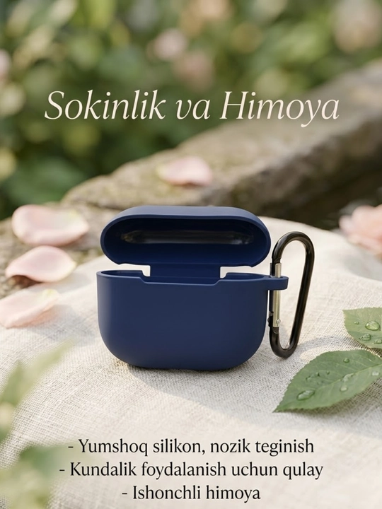 AirPods uchun silikon g‘ilof, karabinli