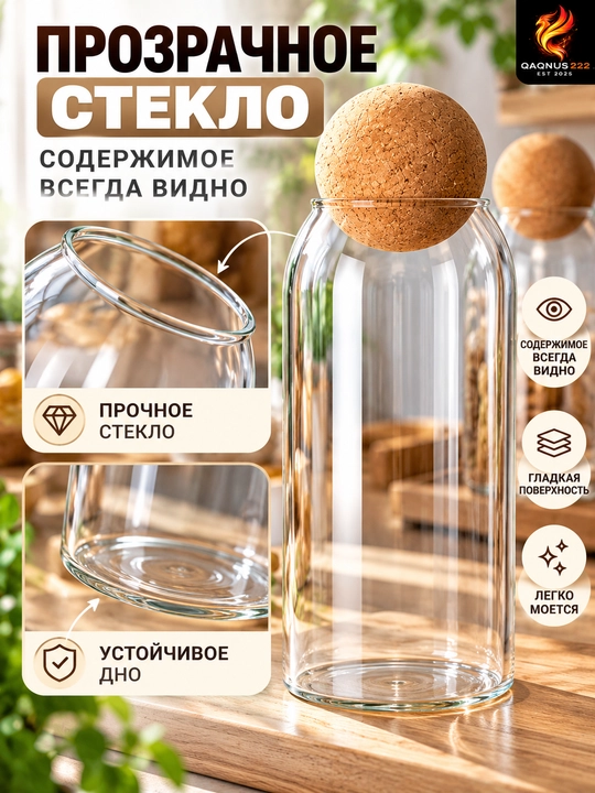 Набор банок для хранения 3 шт, с бамбуковыми крышками, для круп, чая и кофе
