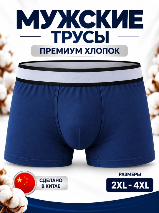 Мужские трусы, мягкое нижнее бельё, 95% хлопка, 5 цветов - 