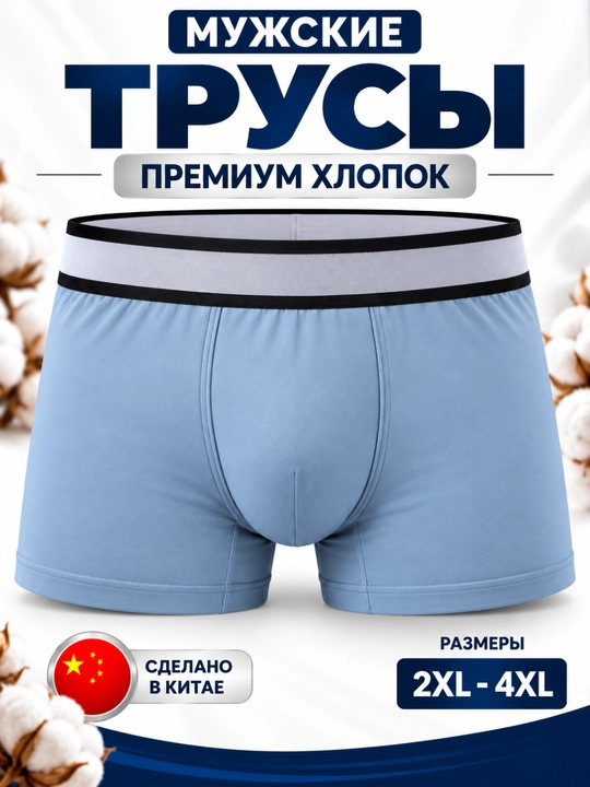 Мужские трусы, мягкое нижнее бельё, 95% хлопка, 5 цветов - 