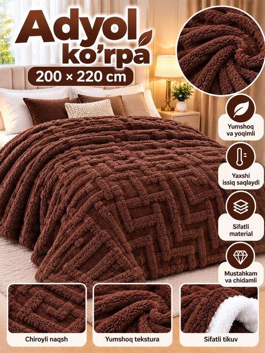 Одеяло плед 200x220 двустороннее мягкое и теплое - 