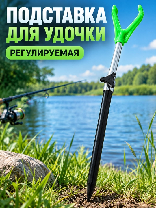 Подставка под удочку рыболовная с регулируемым держателем и колышком