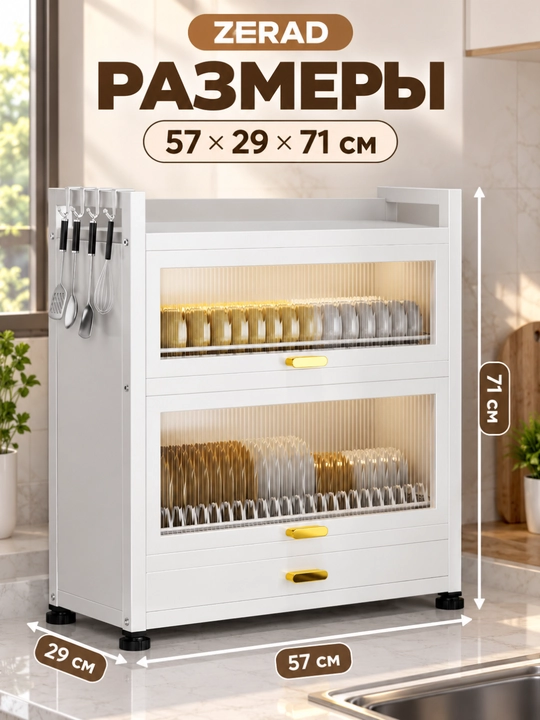 Металлический кухонный шкаф-органайзер для посуды , 57×29×71 см - 