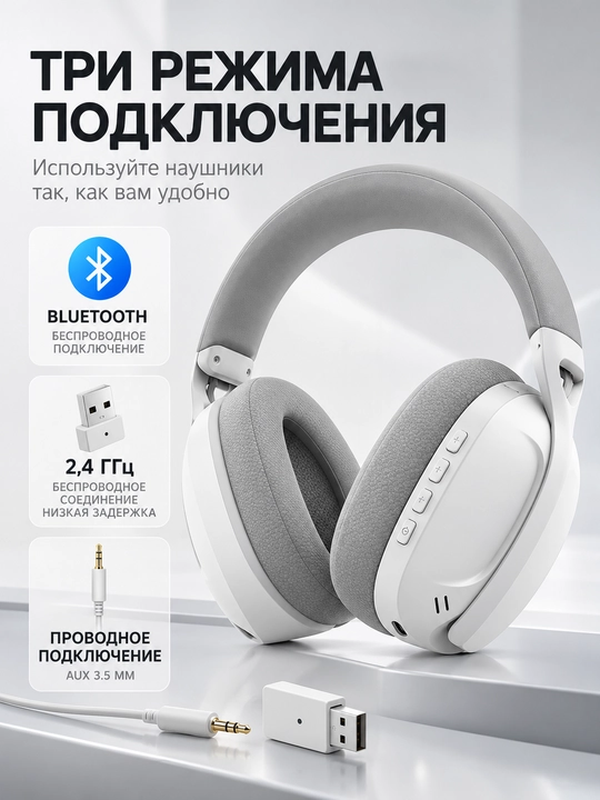 SMAILWOLF L80 Pro simsiz o‘yin quloqchini, Bluetooth, 2.4 GHz, 3 xil ulanish, qora
