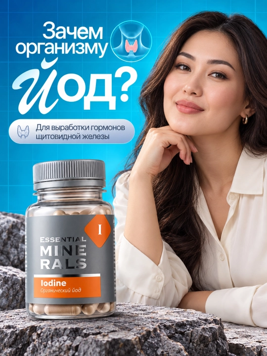 Organik Yod Iodine – aqliy faollik va energiya uchun,qalqonsimon bezni qo‘llab-quvvatlaydi