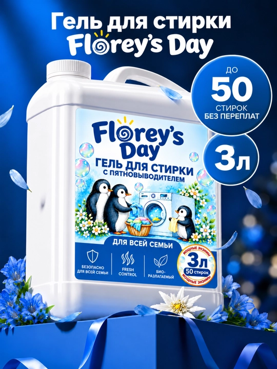 Гель для стирки Florey’s Day, с пятновыводителем, 3 л - 