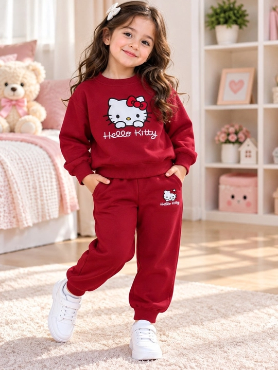 Детский бордовый спортивный костюм для девочки Hello Kitty свитшот и штаны - 