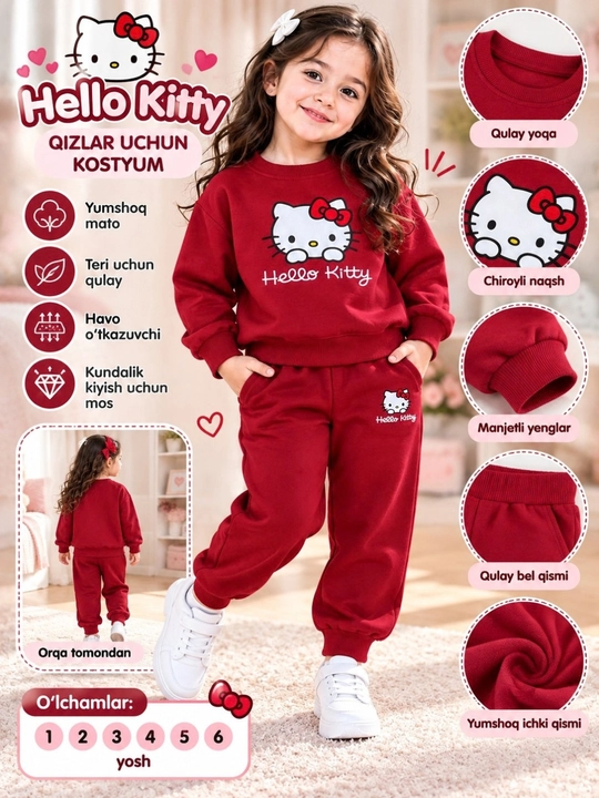 Детский бордовый спортивный костюм для девочки Hello Kitty свитшот и штаны
