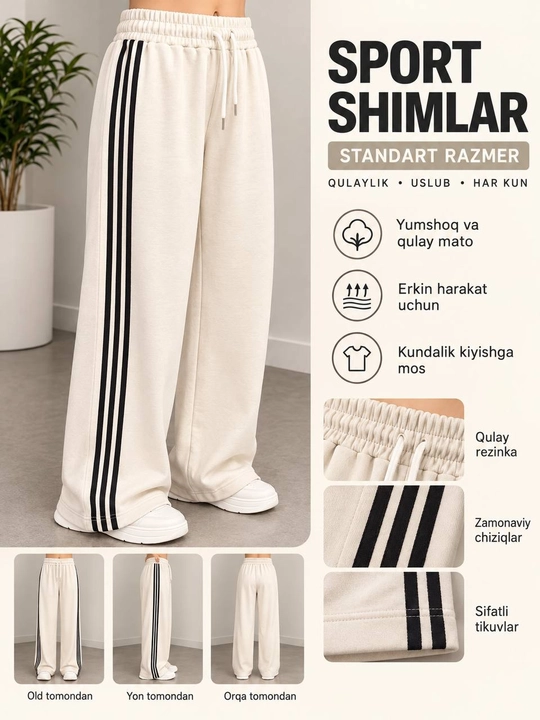 Ayollar uchun keng sport shim – kundalik va sport uslubida - 