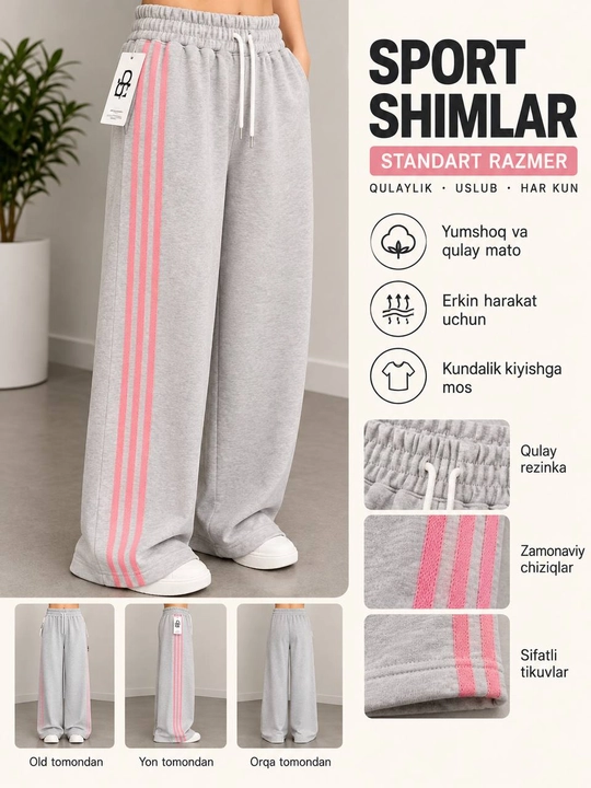 Ayollar uchun keng sport shim – kundalik va sport uslubida - 