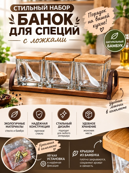 Хлебница, банки для хранения сыпучих продуктов, чая, кофе, сахара 3 шт - 