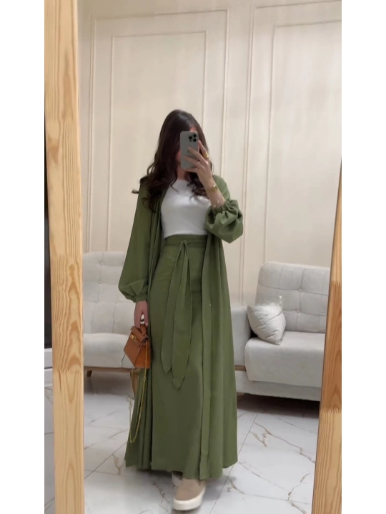Ayollar uchun zig‘ir matosidan tikilgan ikki qavatli abaya va yubka - yozgi kiyim, uzun ko‘ylak, 42-50 standarti