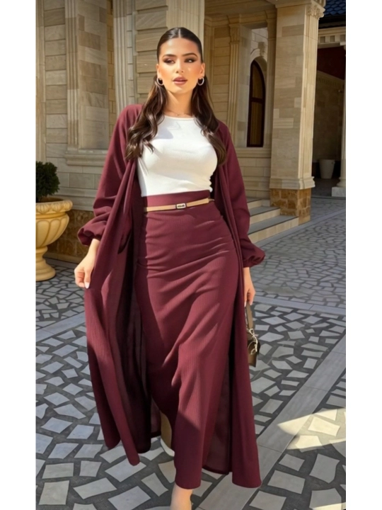Ayollar uchun zig‘ir matosidan tikilgan ikki qavatli abaya va yubka - yozgi kiyim, uzun ko‘ylak, 42-50 standarti - 